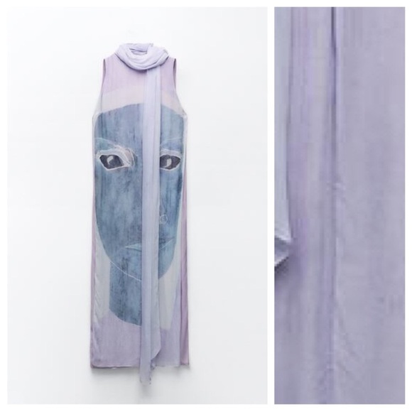 Zara Lilac Viscose Flowing Printed Midi Dress 8077/041/290/014 - Picture 7 of 10